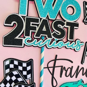 Two Fast 2 Curious Theme Cake Topper | Car Racing Theme Cake Topper set | 2nd birthday topper | 2nd  Birthday car topper | Racing Car Cake