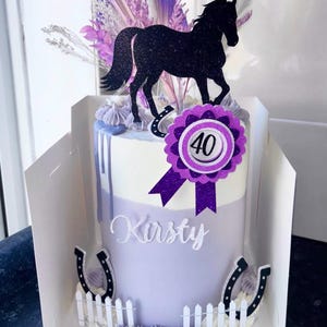 Horse Equestrian Themed Glitter Personalised Cake Topper Set, Horse Theme Cake