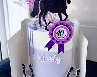 Horse Equestrian Themed Glitter Personalised Cake Topper Set, Horse Theme Cake