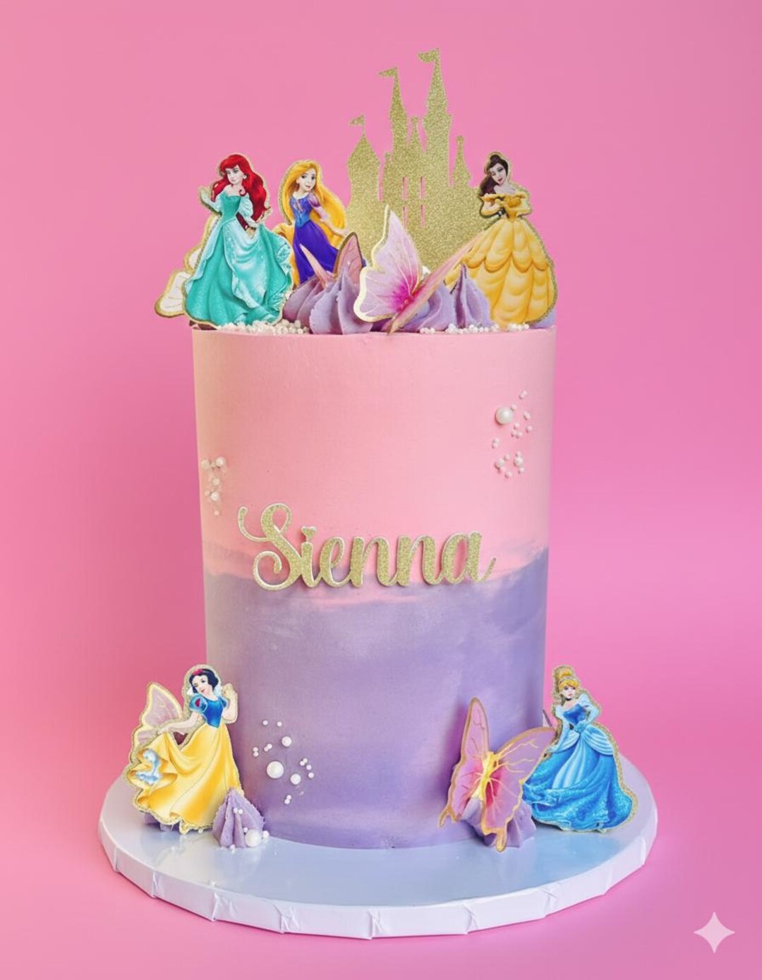 Princess Theme Gold Glitter Castle Personalised Cake Topper Set ...