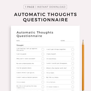 Automatische gedachtenvragenlijst, printbare cognitieve gedragstherapie, werkbladen voor geestelijke gezondheid, zelfhulptool, PDF direct downloaden