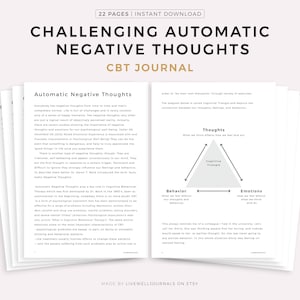 Challenging Automatic Negative Thoughts, 22 Page CBT Journal Printable, Mental Health Workbook, Self Help Tool, Instant Download PDF