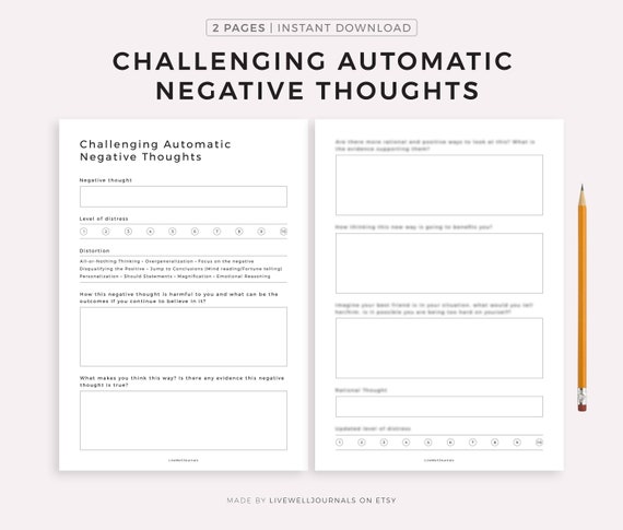 Challenge Automatic Negative Thoughts, CBT Worksheets, Mental Health  Printable, Self Help Tool, Instant Download PDF - Etsy
