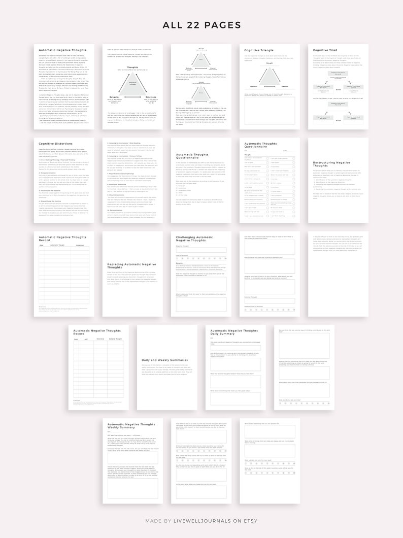 Challenging Automatic Negative Thoughts, 22 Page CBT Journal Printable, Mental Health Workbook, Self Help Tool, Instant Download PDF image 5