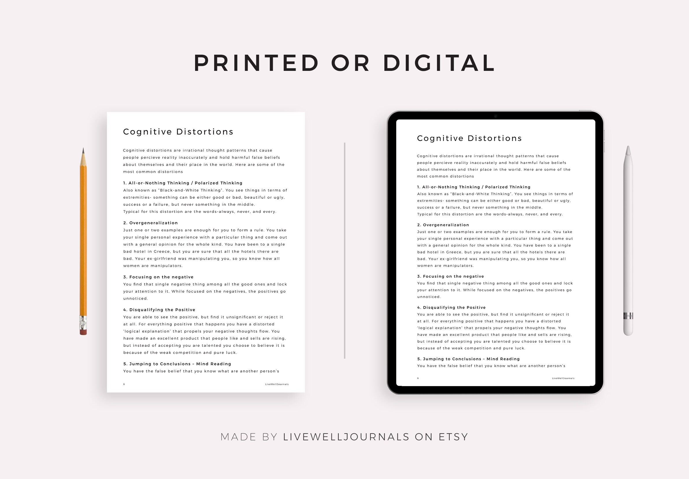10 Cognitive Distortions, CBT Printable Insert, Instant