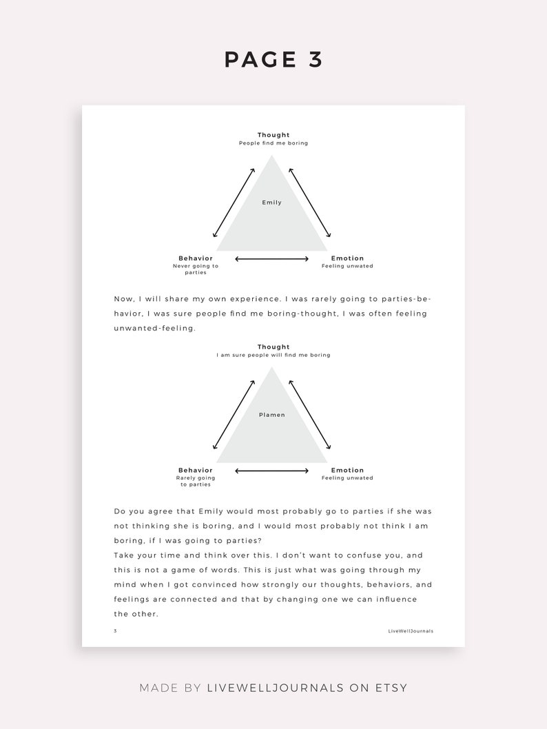 Challenging Automatic Negative Thoughts, 22 Page CBT Journal Printable, Mental Health Workbook, Self Help Tool, Instant Download PDF image 4