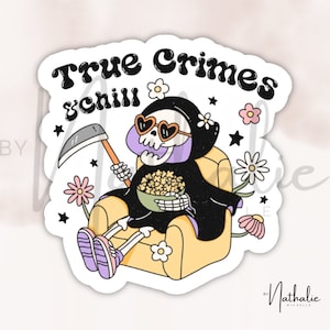 Sticker sticker echte misdaden en chill popcorn detective misdaad geobsedeerd skelet bloemen schattige waterfles laptop plakboek bullet journal