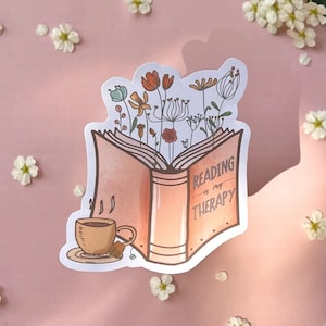 Adesivo La lettura è la mia terapia bibliofilo topo di biblioteca libro amore fiori libro tè tazza acqua bottiglia laptop album bullet journal