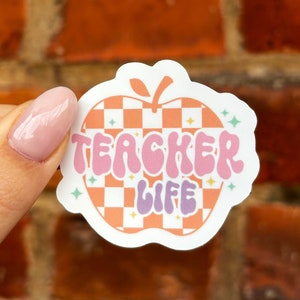 Sticker sticker gelukkige leraar appel leraar leven liefde om les te geven gemaakt om retro vibes te onderwijzen schattige waterfles laptop plakboek bullet journal