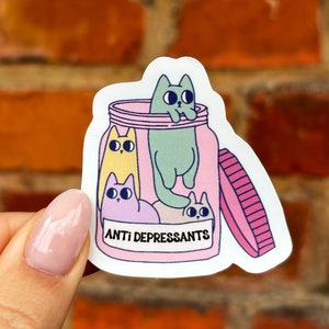 Aufkleber Sticker cats catlike anti depressants cute funny mental health cat mom happiness happy pill Kindle Laptop Scrapbook Bullet Journal