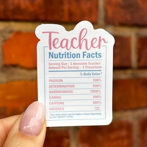 Sticker Aufkleber teacher nutrition facts awesome teacher classroom passion patience caffeine caring hardworking value Laptop Scrapbook Bujo