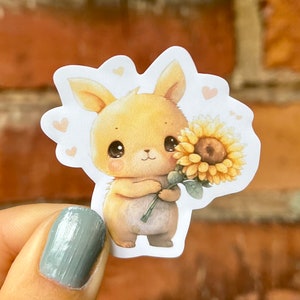 Aufkleber Sticker Hase Sonnenblume Herzen niedlich süß Häschen Haustier Hasenliebe Hasenmama Wasserflasche Laptop Scrapbook Bullet Journal