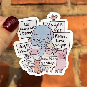Adesivo Vegan Animal Lover Erbivoro Maiale Mucca Protesta Demo Protezione degli animali Animale Amore Pace Bottiglia d'acqua Laptop Scrapbook Bujo Kindle