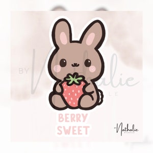 Aufkleber Sticker Hase Erdbeere Berry Sweet niedlich süß Häschen Kaninchen Hasenliebe Hasenmama Wasserflasche Laptop Scrapbook Bujo Kindle