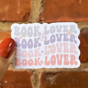 Autocollant livre amant smiley rose violet pastel heureux bookworm bookish livre amour lecture bouteille d’eau ordinateur portable scrapbook bullet journal