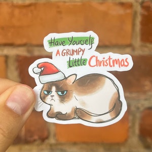 Adesivo Adesivo prenditi uno scontroso umore da gatto di Natale Cappello di Natale gatto amore divertente Scrapbook Bullet Journal Bujo Planner