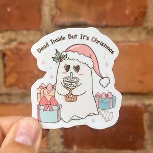 Adesivo Adesivo morto dentro ma è un fantasma di Natale regali bubble tea cappello di Babbo Natale carino scrapbook bullet journal bujo planner