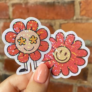 Stickerset good vibes power sparkle glitter holo smiley bloem rode bril waterdichte waterfles laptop plakboek bullet journal