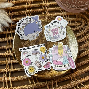 Stickerset Vinyl Geestelijke gezondheid angst houding goede vibes positivitea dingen die me gelukkig maken Waterfles Laptop Scrapbook Bujo Kindle