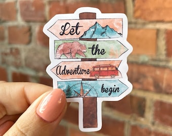 Aufkleber Sticker let the adventure begin Wanderlust Abenteurer Urlaub Reise Schild wasserfest Wasserflasche Laptop Scrapbook Bullet Journal