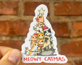 Sticker Sticker Meowy Catmas Christmas Tree Cat Lover Hat Cats Star Cute Christmas Scrapbook Bullet Journal Bujo Planner