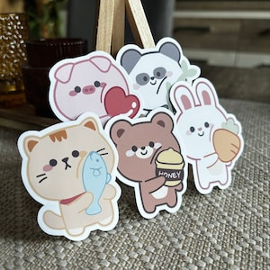 Aufkleber Sticker Set Kawaii niedlich süß Tiere Panda Katze Bär Hase Schwein Liebe Wasserflasche Laptop Scrapbook Bujo Journaling Kindle