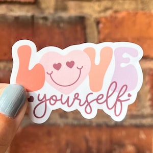 Adesivo adesivo ama te stesso smiley cuore salute mentale felici vibrazioni positive sorriso fiducioso bottiglia d'acqua laptop scrapbook bullet journal