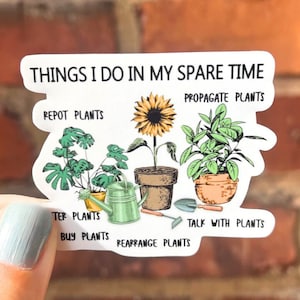 Sticker vrije tijd planten plant dame moeder liefde potplanten pot hoofd groen praten met planten waterfles laptop plakboek bullet journal