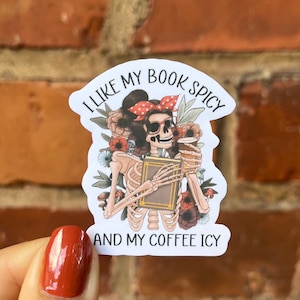 Autocollant Autocollant j’aime mon livre épicé et mon café squelette glacé bookworm livre amour bookish Kindle bouteille d’eau scrapbook bullet journal
