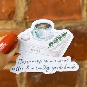 Autocollant Autocollant le bonheur est une tasse de café et un très bon livre de lecture bookworm livre amour bouteille d’eau ordinateur portable scrapbook bullet journal