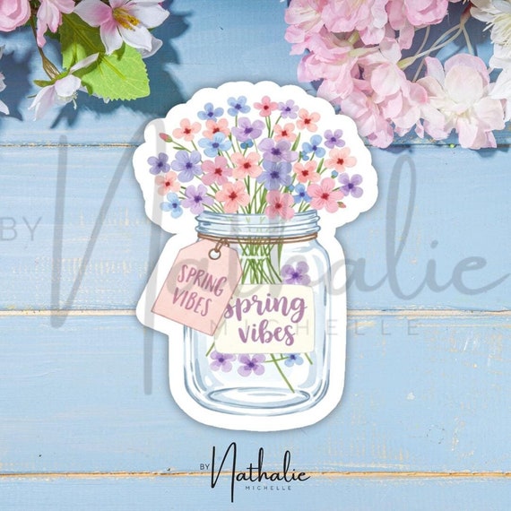 Aufkleber Sticker spring vibes flowers hello spring Blumenstrauß spring moments jar bloom girly cute Wasserflasche Laptop Scrapbook Bujo