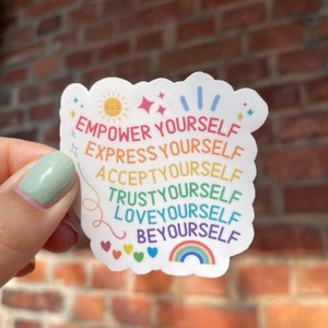 Sticker LGBTQ Pride Rainbow Statement wees jezelf liefde is liefde accepteer jezelf waterfles laptop plakboek bullet journal