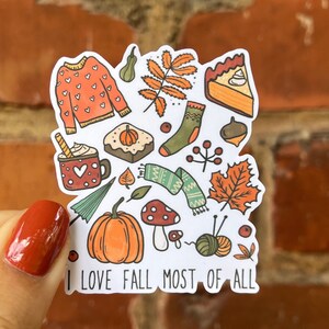 Sticker Sticker Herfst Herfst Tijd Gezellig Seizoen Chill Ik hou van de herfst, vooral van regen Thee Waterfles Laptop Plakboek Bullet Journal Kindle