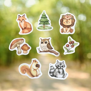Ensemble d’autocollants d’animaux de la forêt : 8 autocollants automne mignon renard lion hibou écureuil raton laveur Kindle bouteille d’eau ordinateur portable scrapbook bullet journal