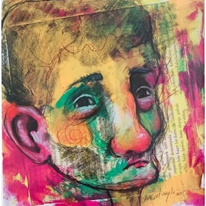 Original Abstract Portrait Painting - Colorful Modern Wall Art - Mixed Media Artwork on Paper