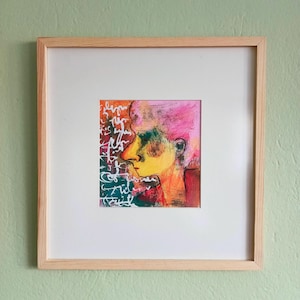 Original Abstract Portrait Painting - Colorful Modern Wall Art - Mixed Media Artwork on Paper