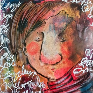 Original Abstract Portrait Painting - Colorful Modern Wall Art - Mixed Media Artwork on Paper
