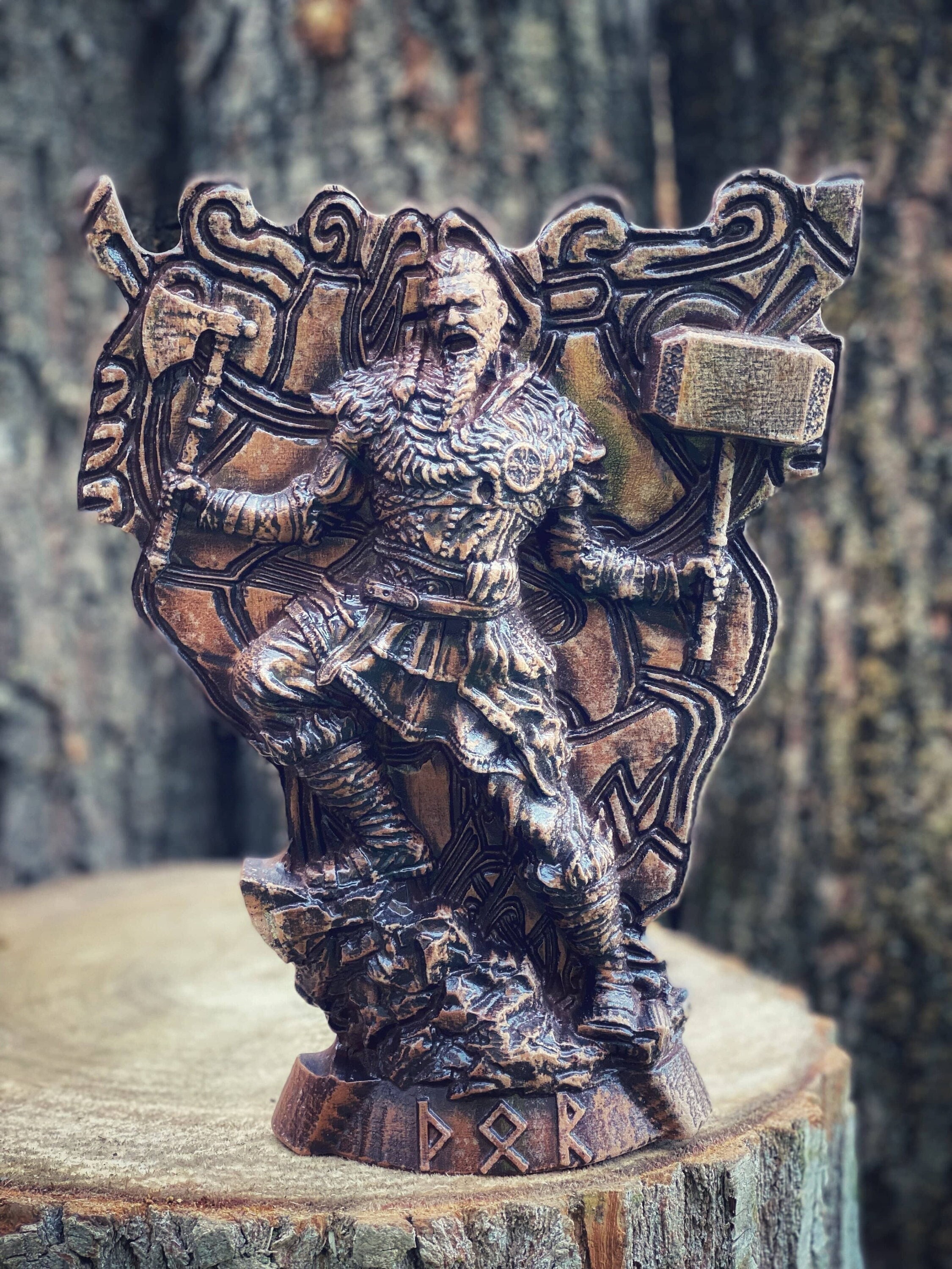 Thor statue Thor god Mjollnir Ragnarok Norse Gods Wood Carving Altar