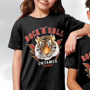 Kids Rock n Roll Tiger T-shirt, Untamed Tour Slogan, Cool Boys Girls Tiger Graphic, Big Cat Circus Gift, Realistic Tiger Print Festival Tee