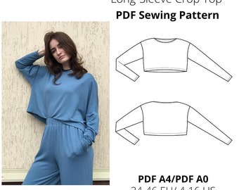 Long-Sleeve Crop Top Sewing Pattern/Instant PDF Download