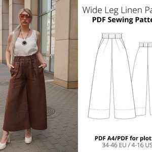 Wide-leg Linen Trousers PDF Pattern/ Instant Download - Etsy