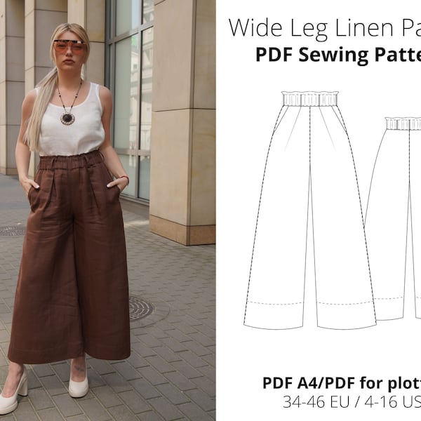 Wide-leg linen trousers PDF Pattern/ Instant Download