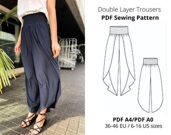 Pantalones de mujer Patrón de costura PDF /Pantalones de doble capa