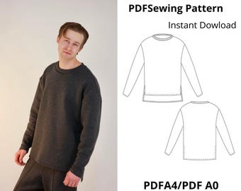 Patrón de costura en PDF de sudadera digital para hombre / Descarga instantánea / Tutorial de costura