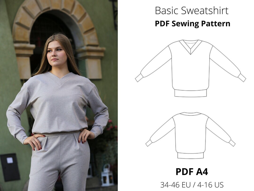 Sweats Pattern Basic Sweatshirt Pattern/ Instant Download/ Sweatshirt for Women - Etsy