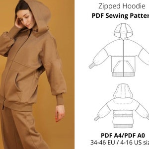 Patrón de costura en PDF/Descarga instantánea de sudadera con cremallera para mujer