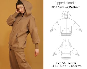 Zipped hoodie for women PDF Sewing Pattern/Instant Download