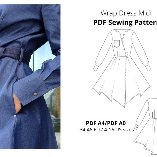 Wrap Dress PDF Sewing Pattern/ Dress pattern with belt