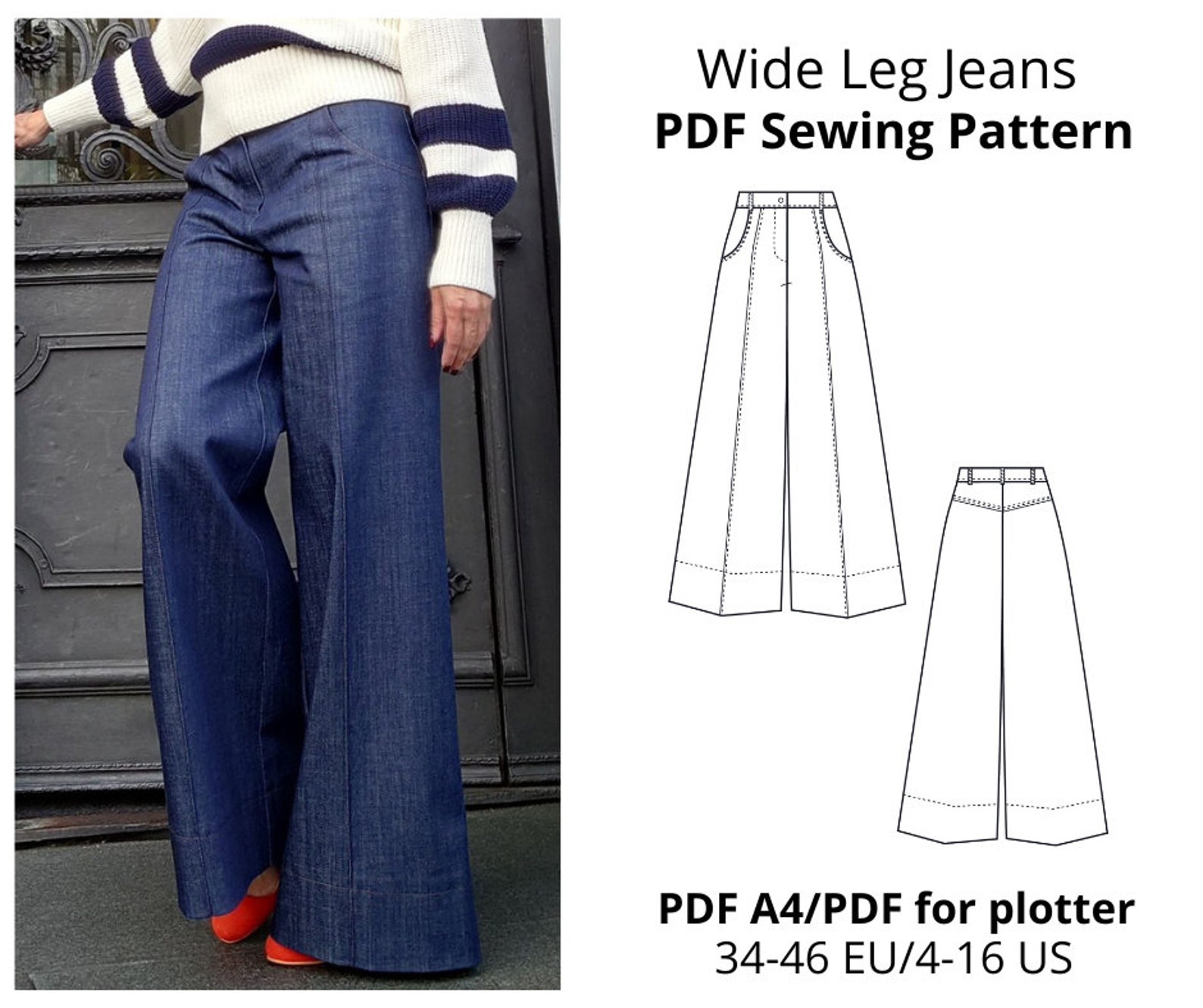 Wide Leg Jeans PDF Sewing Pattern / Instant Download - Etsy