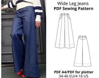 Wide leg Jeans/ PDF Sewing Pattern / Instant Download